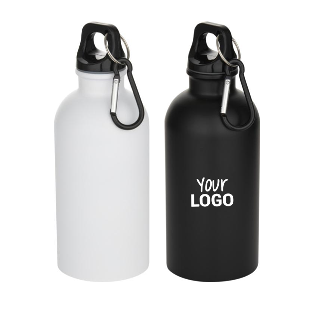 borraccia da 400 ml in acciaio inossidabile certificato RCS a parete singola con moschettone Oregon personalizzabile