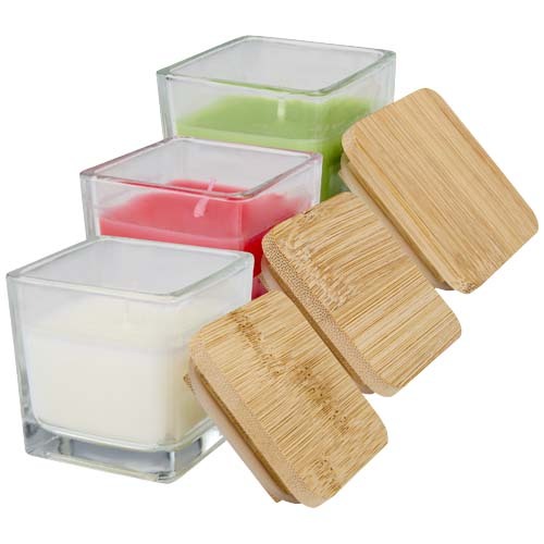 Candela quadrata in vetro con coperchio in bambù Ambra - 126354